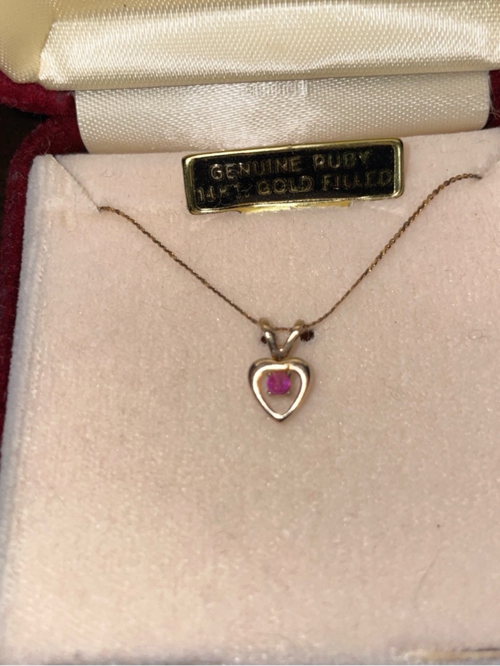 14K Gold Filled Heart Ruby Pendant Necklace - Genuine Ruby